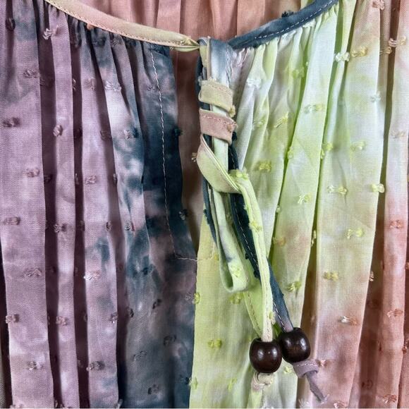 Babydoll Tie Dyed Easel Swiss Dot Tiered Mini Dress Small Boho Hippie Cottage - Picture 5 of 14